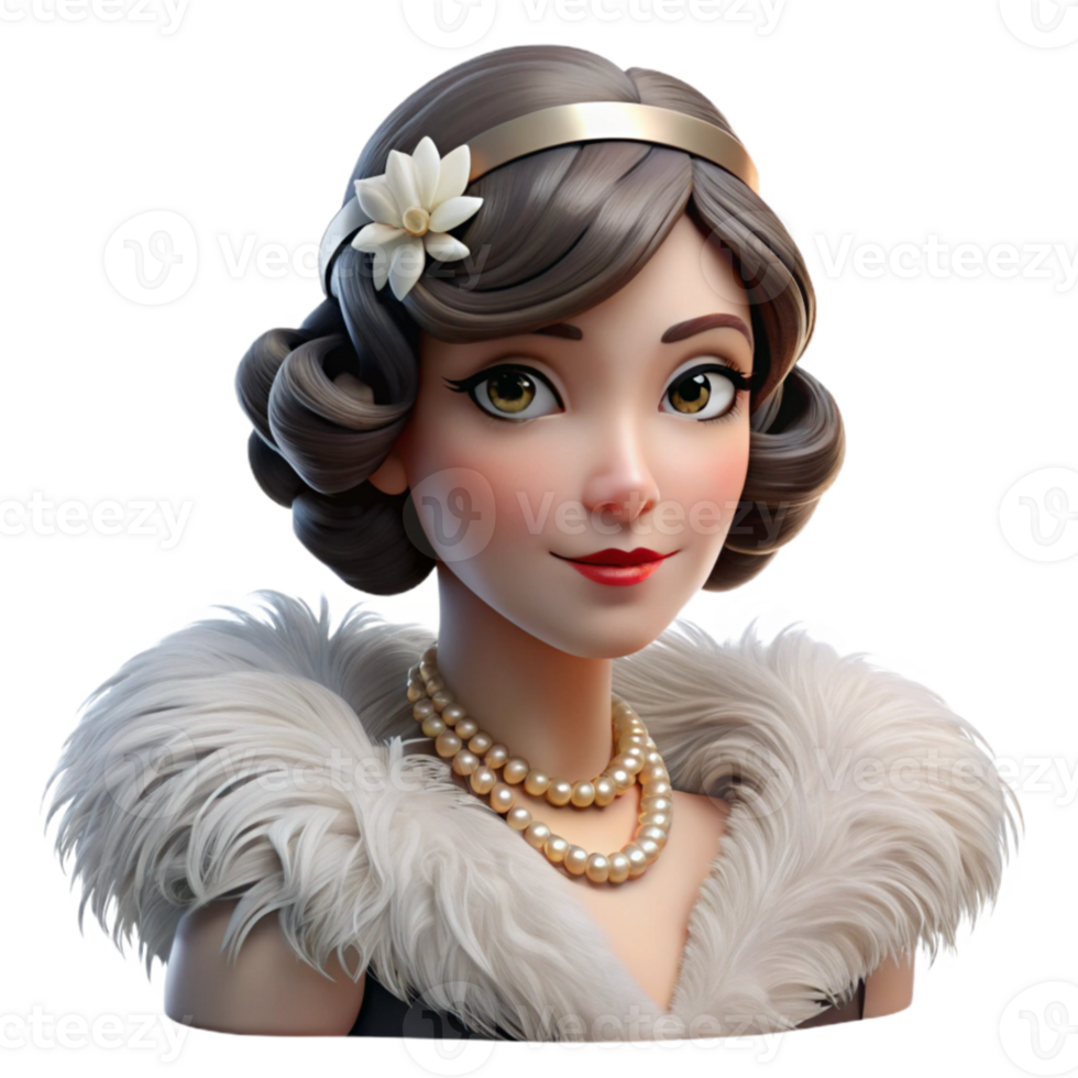 magnificent minimalist Portrait of a glamorous flapper girl with bobbed hair and a feather boa, Art Deco lighting, vintage photography style high resolution png