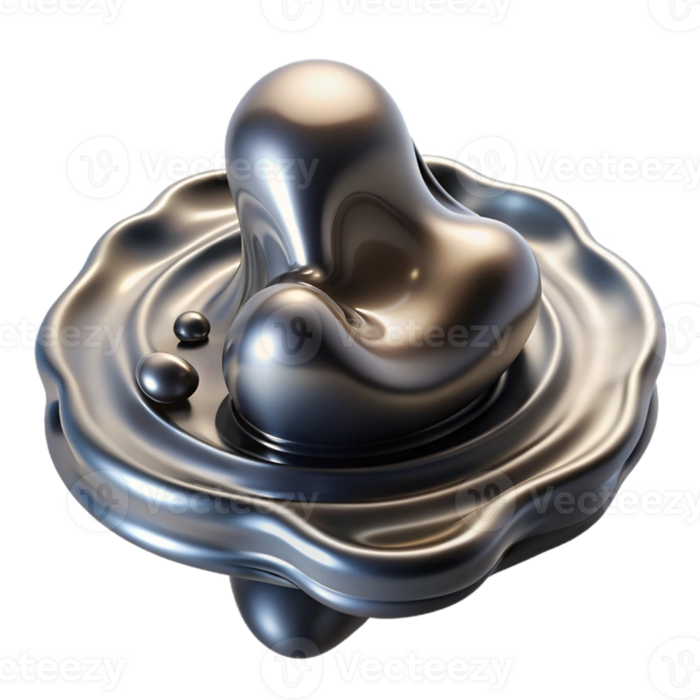 serene modern A dynamic flow of liquid mercury, forming abstract shapes and ripples, with realistic reflections and a dark, moody atmosphere professional png