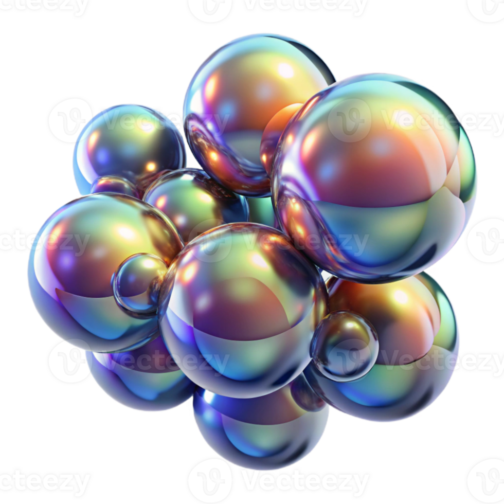 beautiful abstract A cluster of iridescent bubbles, floating in zero gravity, with realistic reflections and refractions, under a bright, studio light professional png