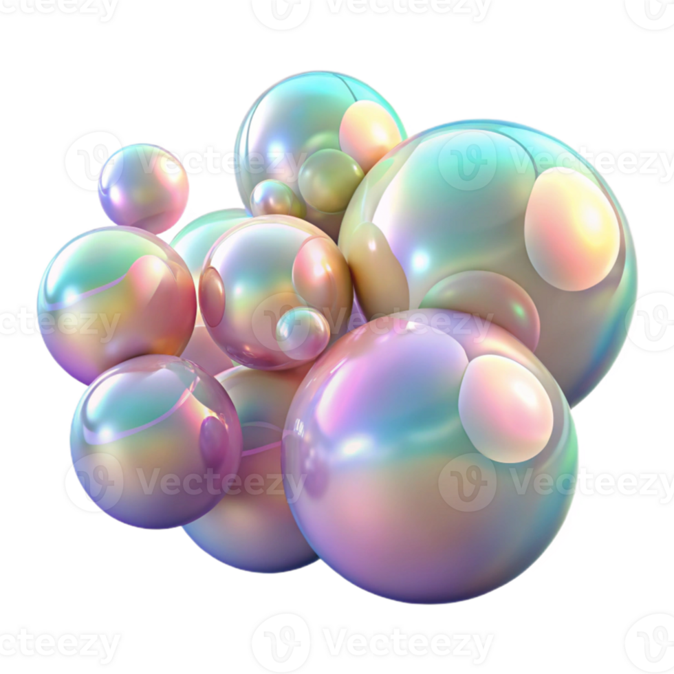 dramatic contemporary A field of shimmering, iridescent bubbles, reflecting a spectrum of pastel colors under a soft, diffused light, dreamlike style authentic png