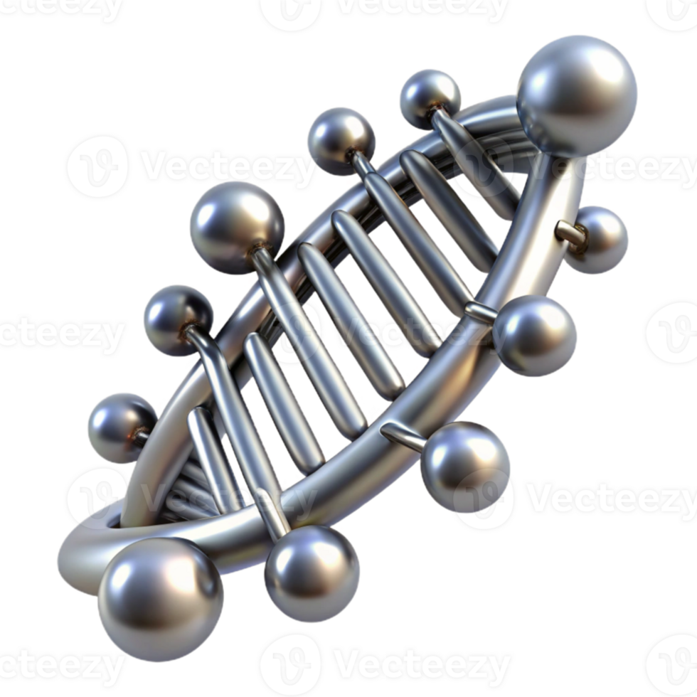 elegant creative A sleek, silver nanobot swarm forming the shape of a DNA double helix, illuminated by microscopic lasers, scientific visualization style detailed png