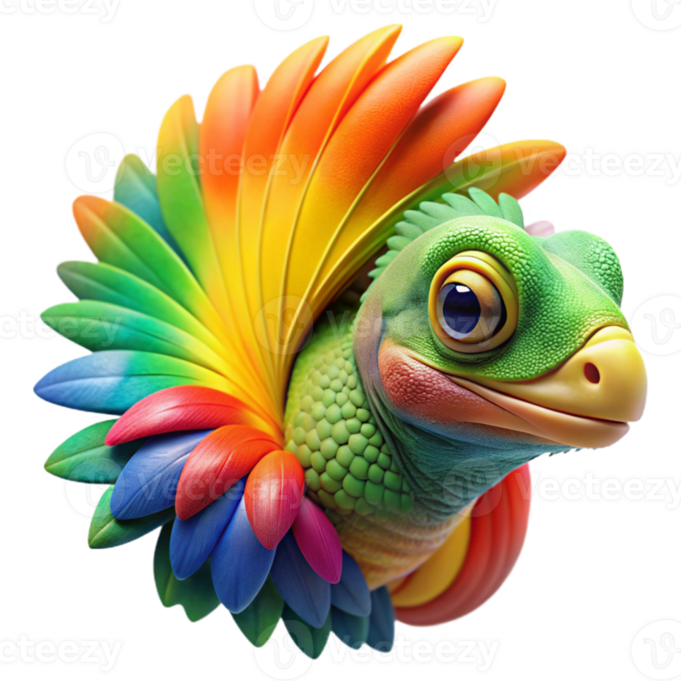 elegant rustic A chameleon camouflaged against a vibrant rainbow lorikeet's feathers, close-up macro photography, soft lighting high quality png