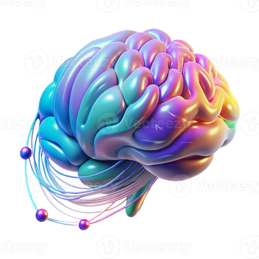 magnificent contemporary A holographic projection of a human brain, pulsing with colorful neural activity, data streams flowing around it, futuristic and abstract style high quality png