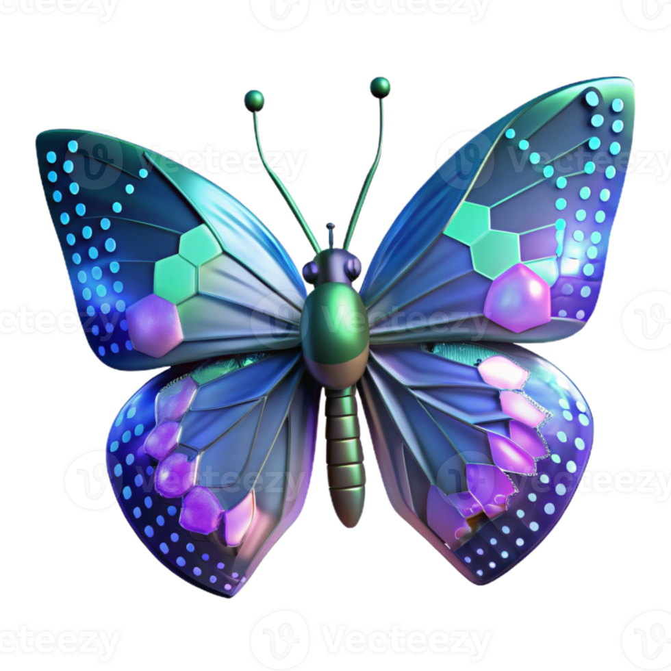 magnificent contemporary A digital butterfly with pixelated wings, fluttering through a stream of binary code, glitchy and cyberpunk style professional png