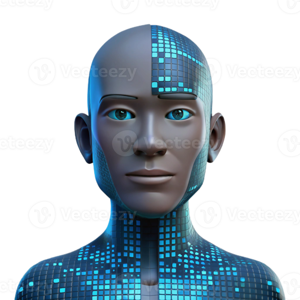 extraordinary traditional A digital representation of a human face, composed of binary code, glitching and distorting, cyberpunk style high resolution png