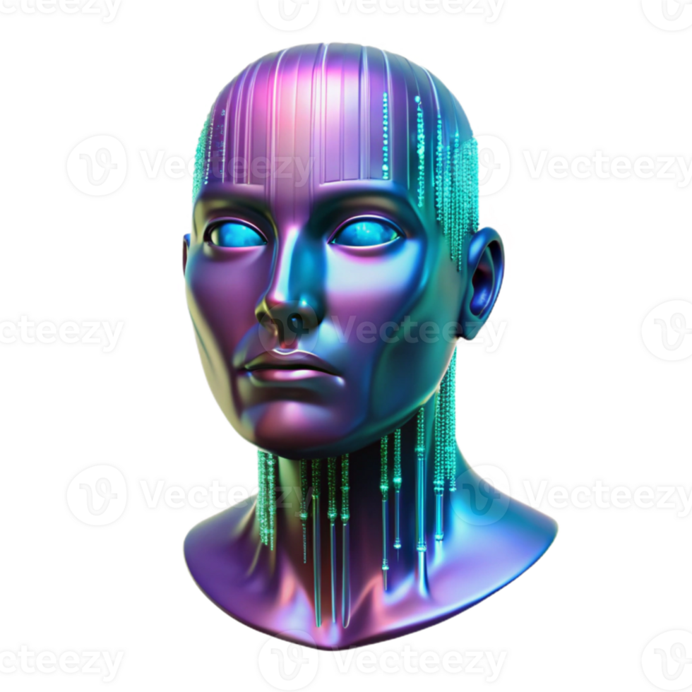 extraordinary artistic A holographic projection of a human face, glitching and distorting, binary code streaming across its surface. Cyberpunk style, neon lighting detailed png