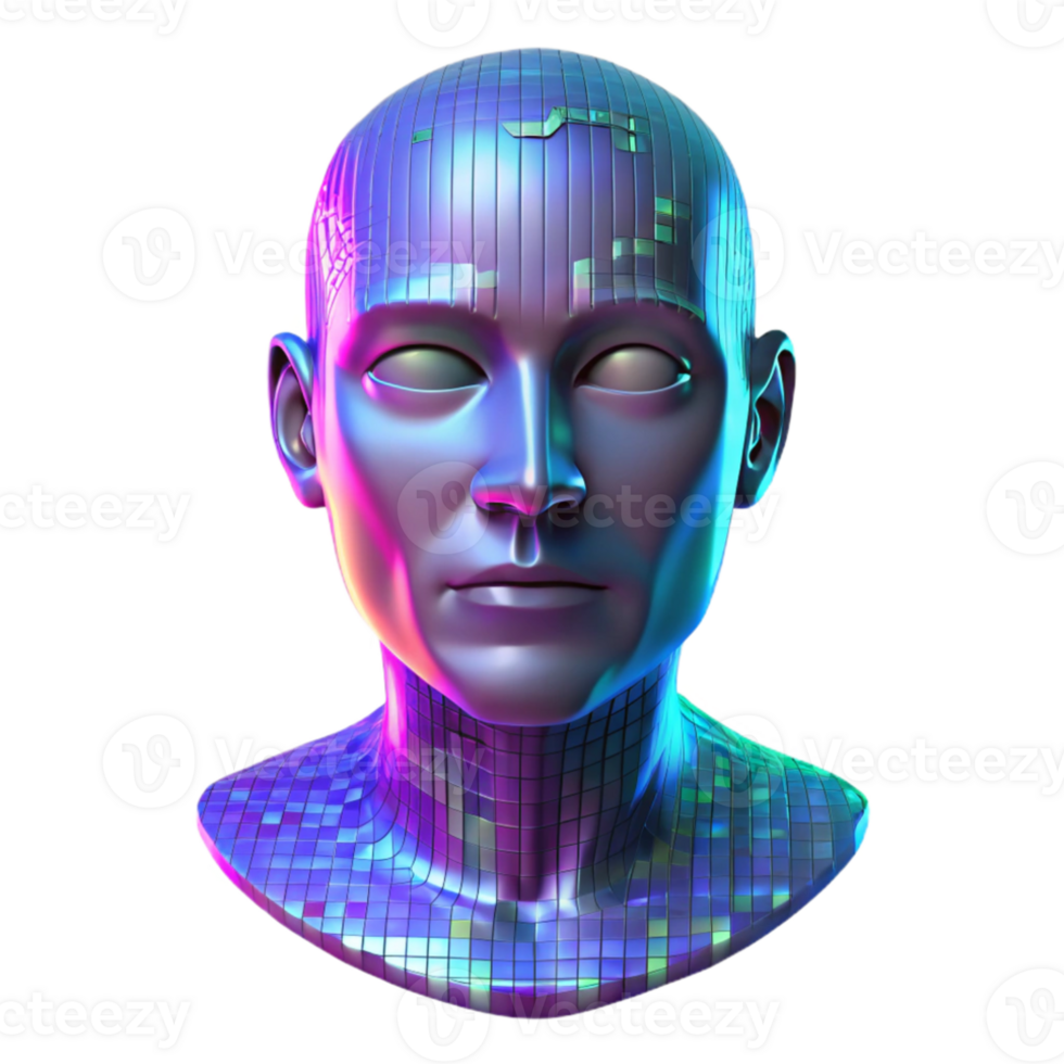 wonderful abstract A holographic projection of a human face, glitching and distorting, binary code streaming across its surface. Cyberpunk style, neon lighting original png