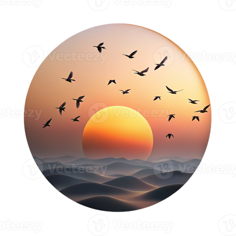 vibrant rustic A flock of birds migrating across a sunset sky, silhouette, minimalist style 4K png