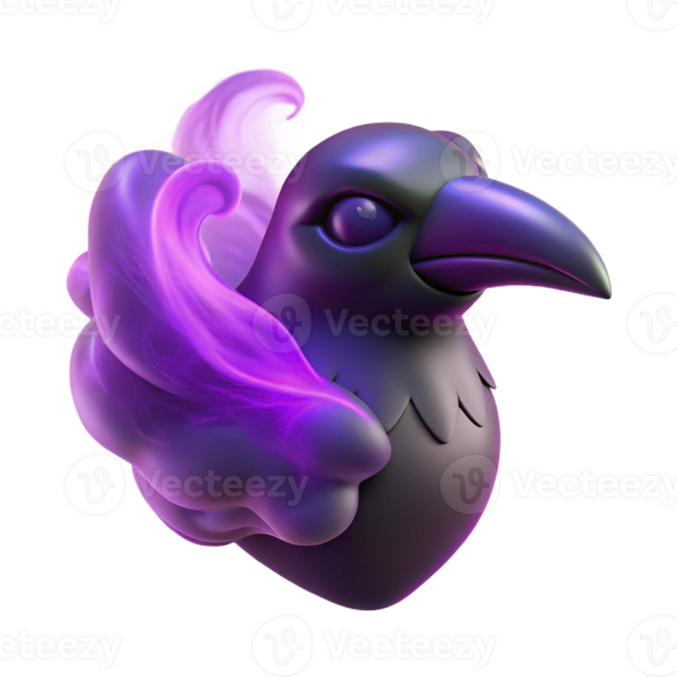 elegant abstract A wisp of smoke forming the silhouette of a raven, imbued with a violet magical glow, under a twilight sky, in a mysterious art style authentic png