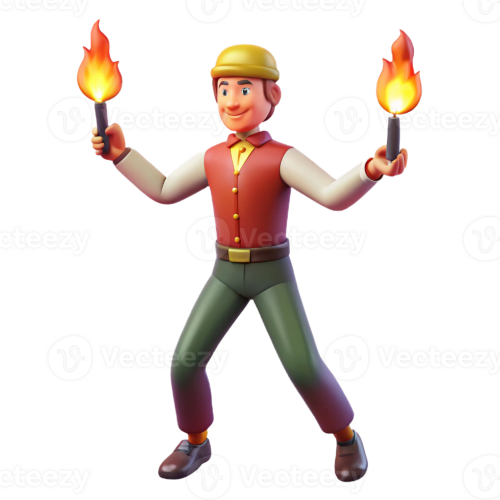 elegant abstract A street performer juggling flaming torches in a crowded square. Street entertainment style, night lighting authentic png