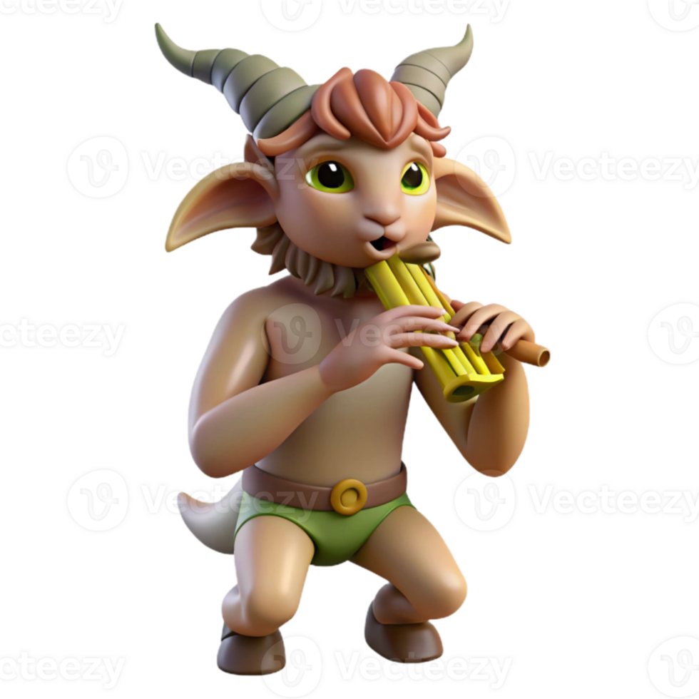 beautiful artistic A playful satyr with goat legs and horns, playing a pan flute in a forest glade. Classical fantasy art style genuine png
