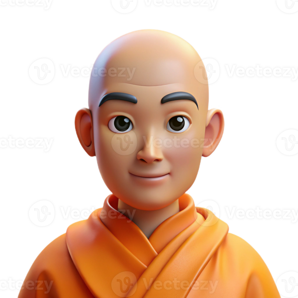 impressive rustic Portrait of a serene monk in orange robes, lit by soft, natural light, in a spiritual style authentic png