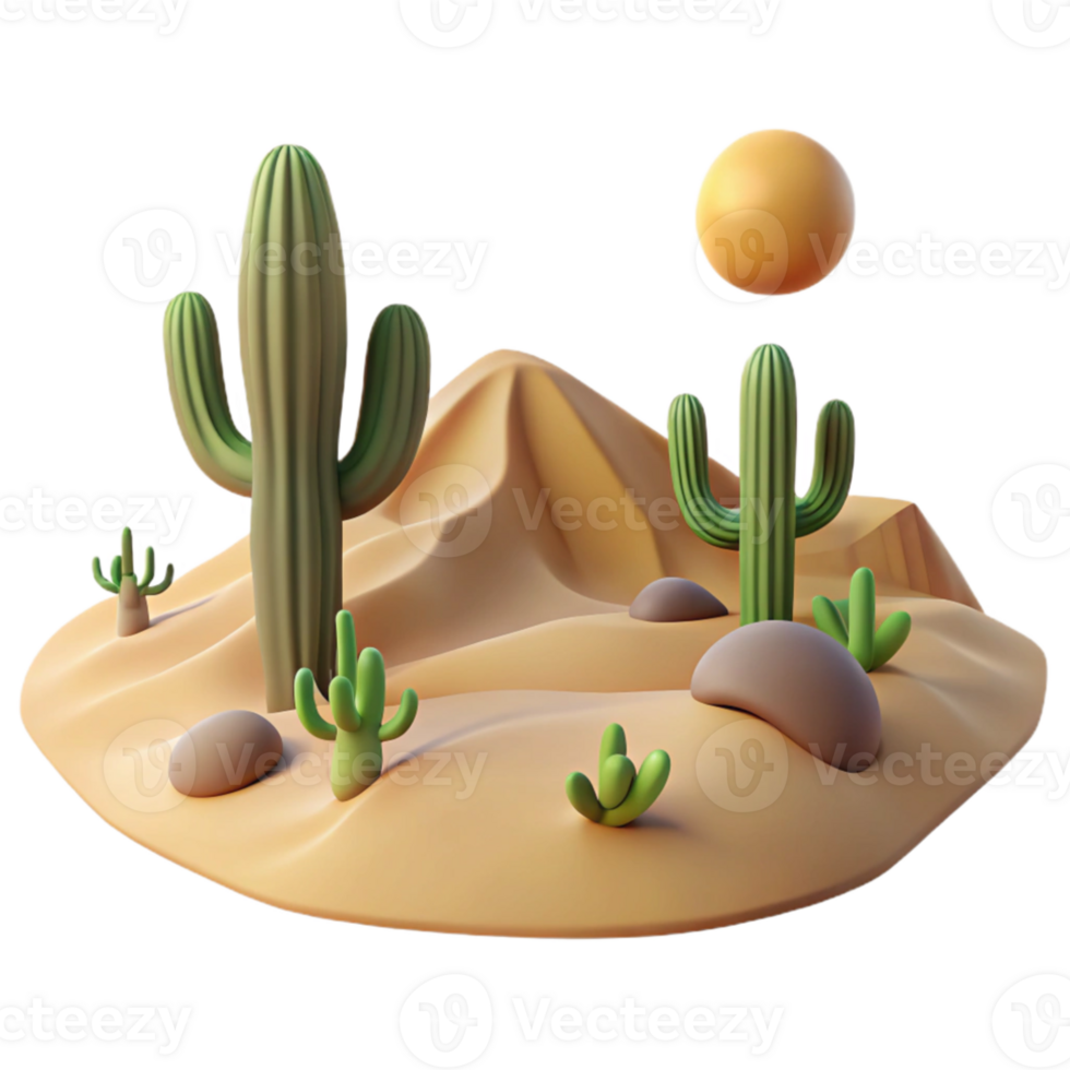 extraordinary minimalist A desert landscape, cacti and sand dunes, harsh sunlight, minimalist style professional png