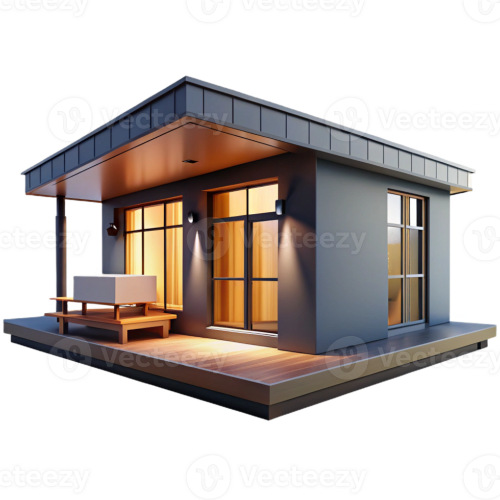 serene minimalist Prefabricated modular house, sleek design, customizable elements, even lighting original png