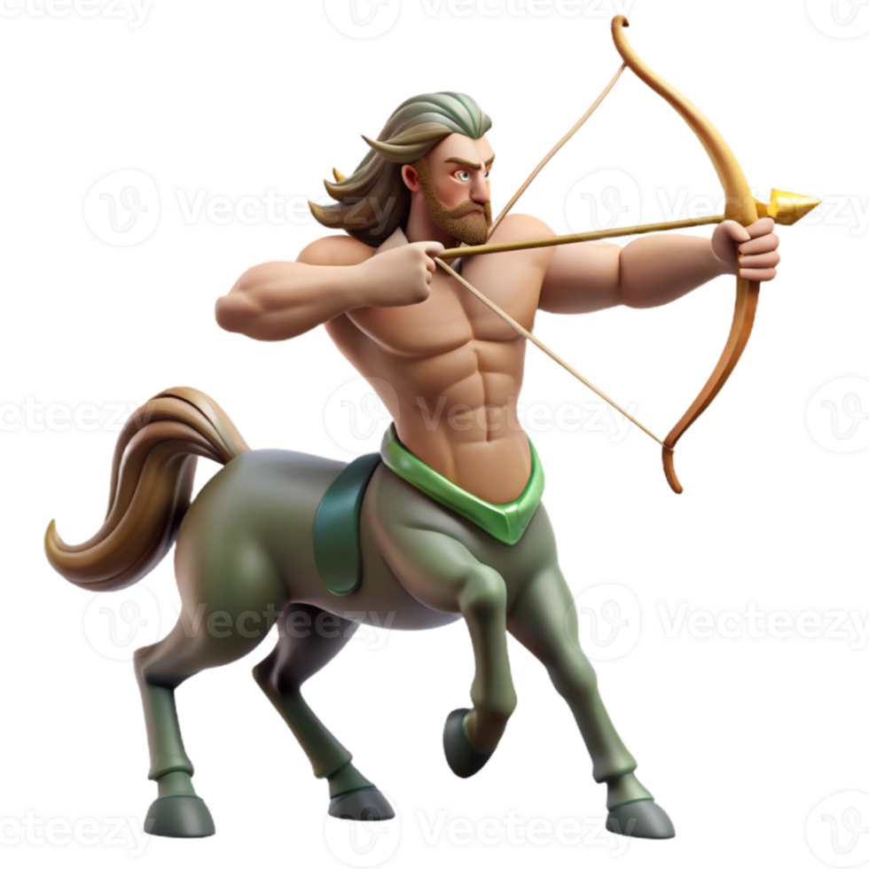 vibrant rustic A powerful centaur, drawing back a bow and arrow, muscles rippling, dramatic lighting, heroic fantasy style premium png