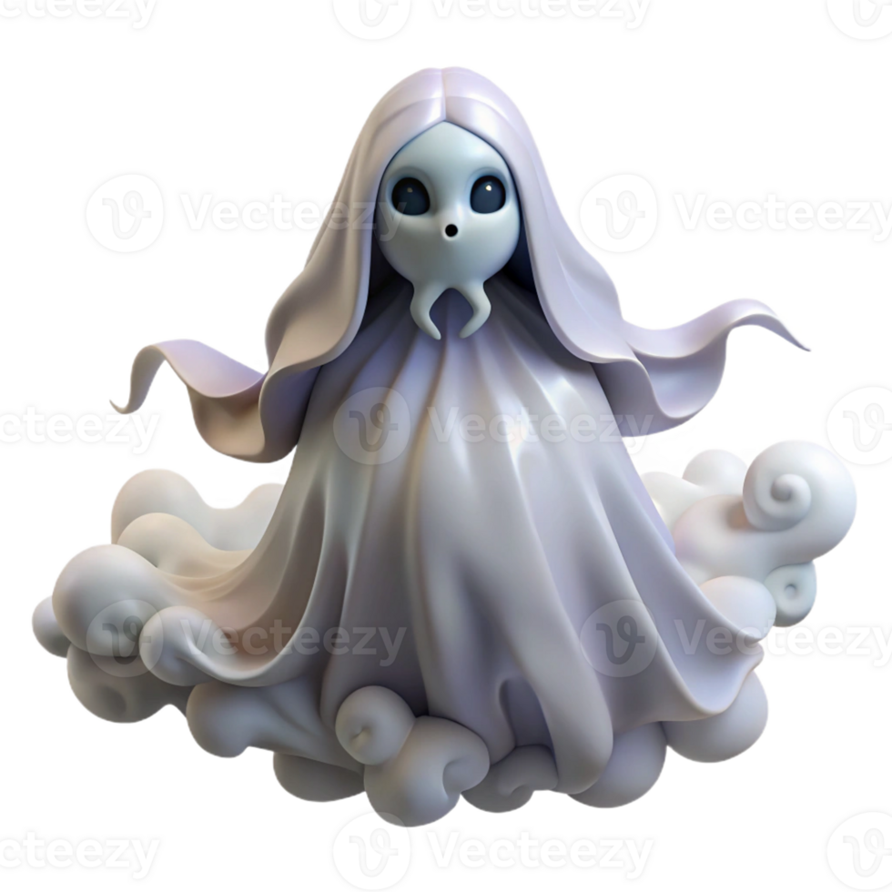 serene vintage A ghostly figure floating in a dark forest, shrouded in mist, with a pale face and long, flowing hair. Romantic horror style original png