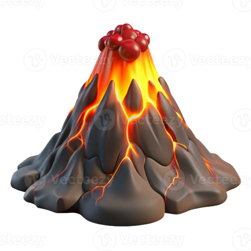 beautiful vintage A volcanic eruption with lava flowing down the mountainside, fiery glow, dramatic lighting premium png