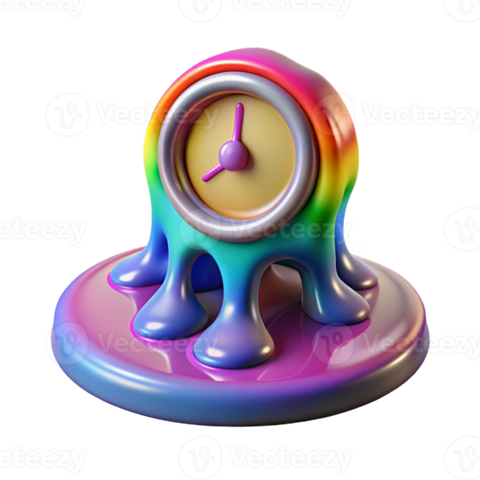 beautiful vintage A clock with its hands melting into a puddle of rainbow-colored liquid. Psychedelic style exclusive png