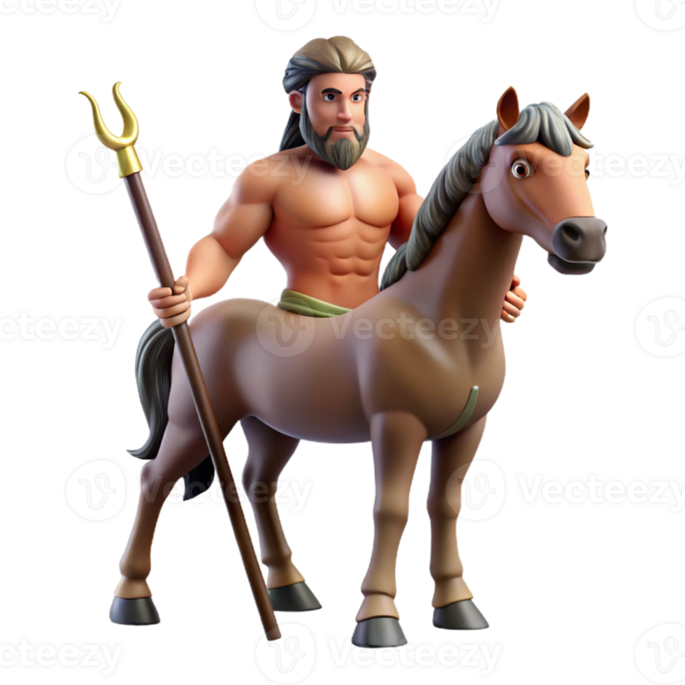 serene abstract A wise centaur with a human torso and horse body, holding a staff. Classical mythology style 4K png