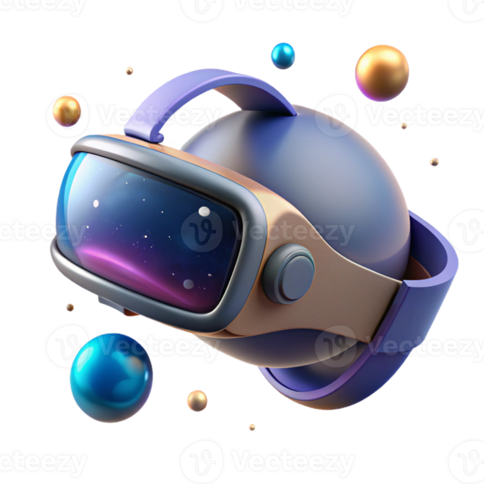 impressive modern A virtual reality headset floating in space, realistic rendering, cosmic lighting high quality png
