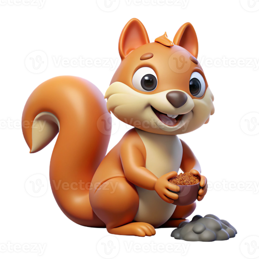 wonderful creative A playful squirrel burying a nut, rendered in a cartoonish style with exaggerated features and bright colors detailed png