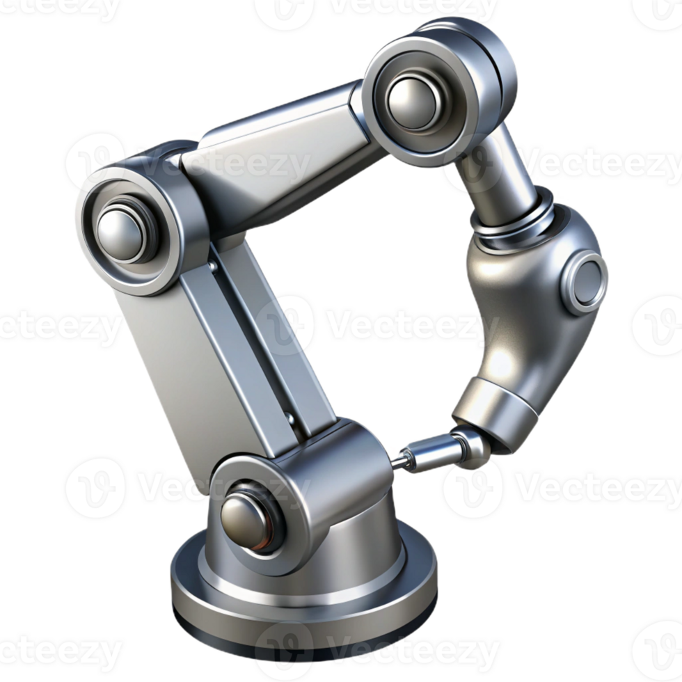 serene modern A single, robotic arm with intricate joints and polished metal, reaching out, spotlighted against a dark void. Industrial style original png