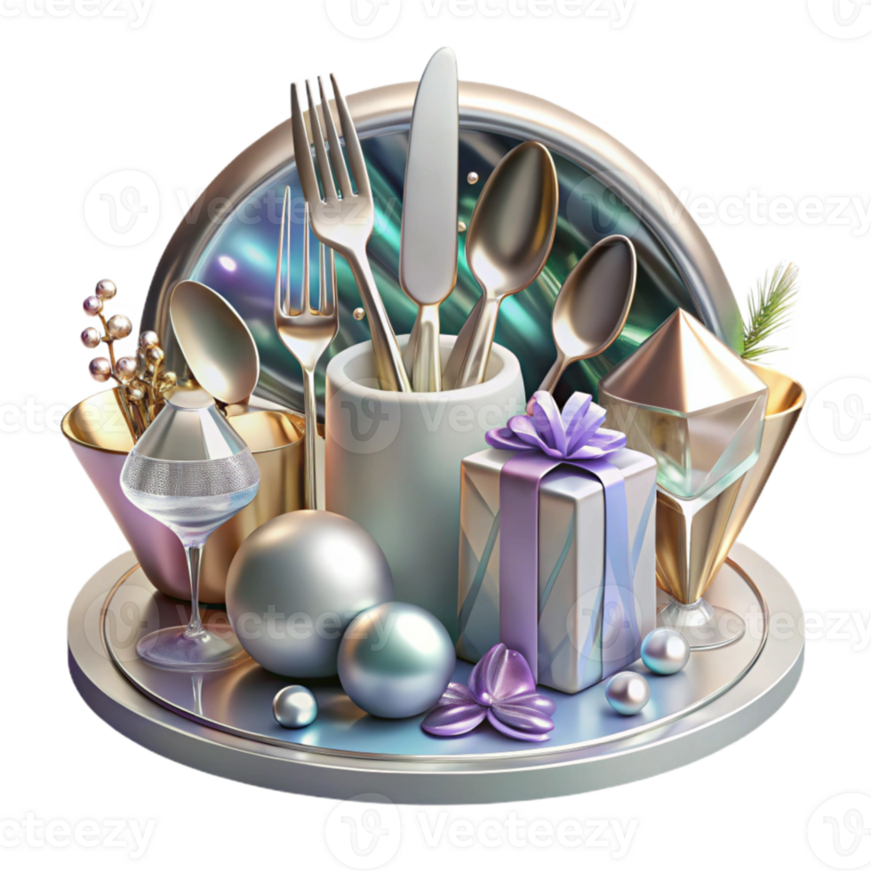 beautiful minimalist Cutlery Silverware Wedding Table Setting Transparent Background detailed png
