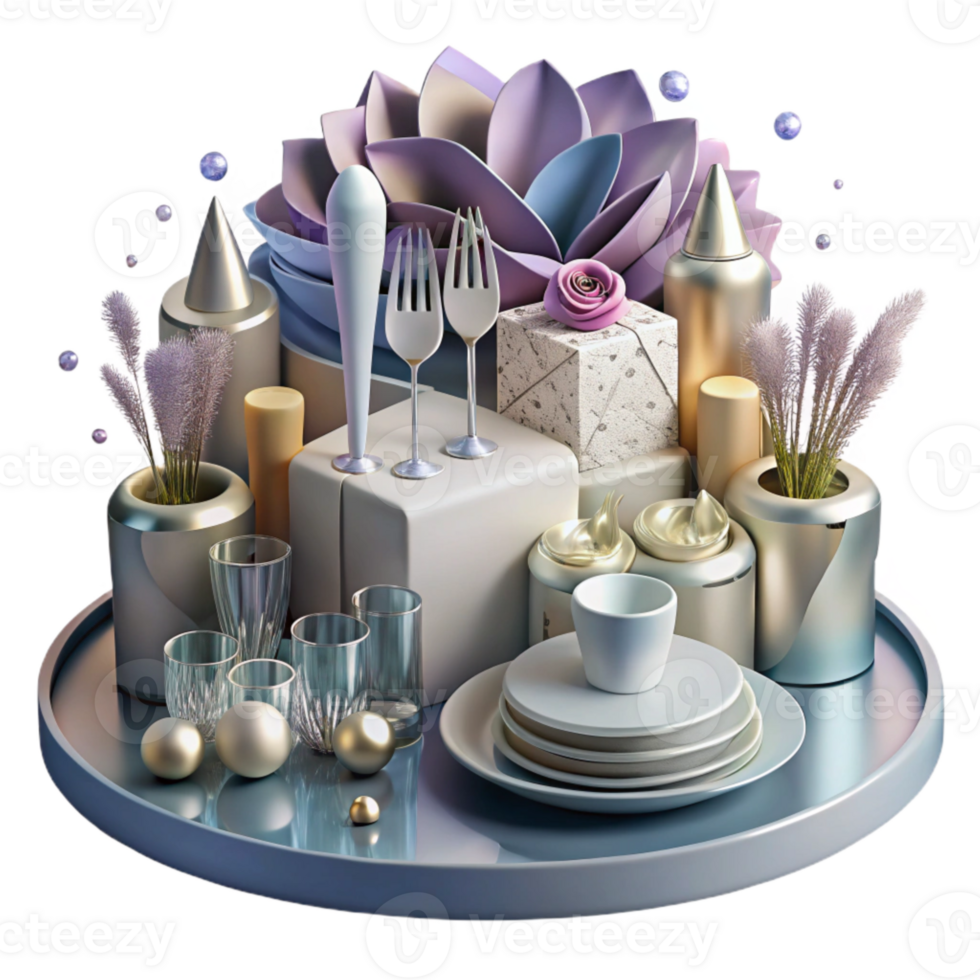 dramatic contemporary Cutlery Silverware Wedding Table Setting Transparent Background detailed png