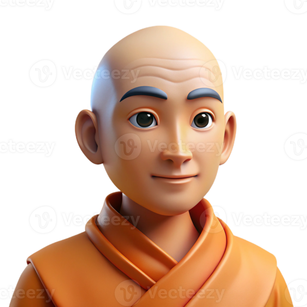serene contemporary Portrait of a serene monk in orange robes, lit by soft, natural light, in a spiritual style authentic png