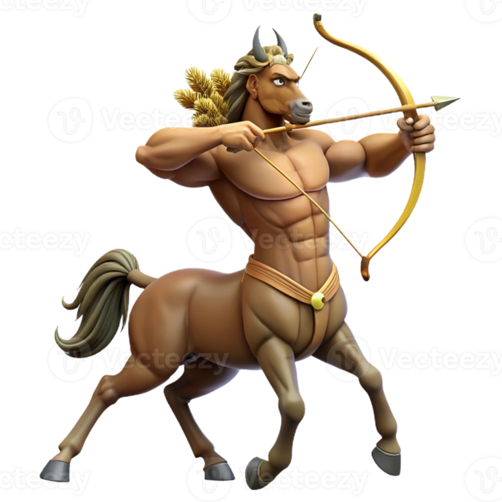 impressive modern A powerful centaur, drawing back a bow and arrow, muscles rippling, dramatic lighting, heroic fantasy style exclusive png