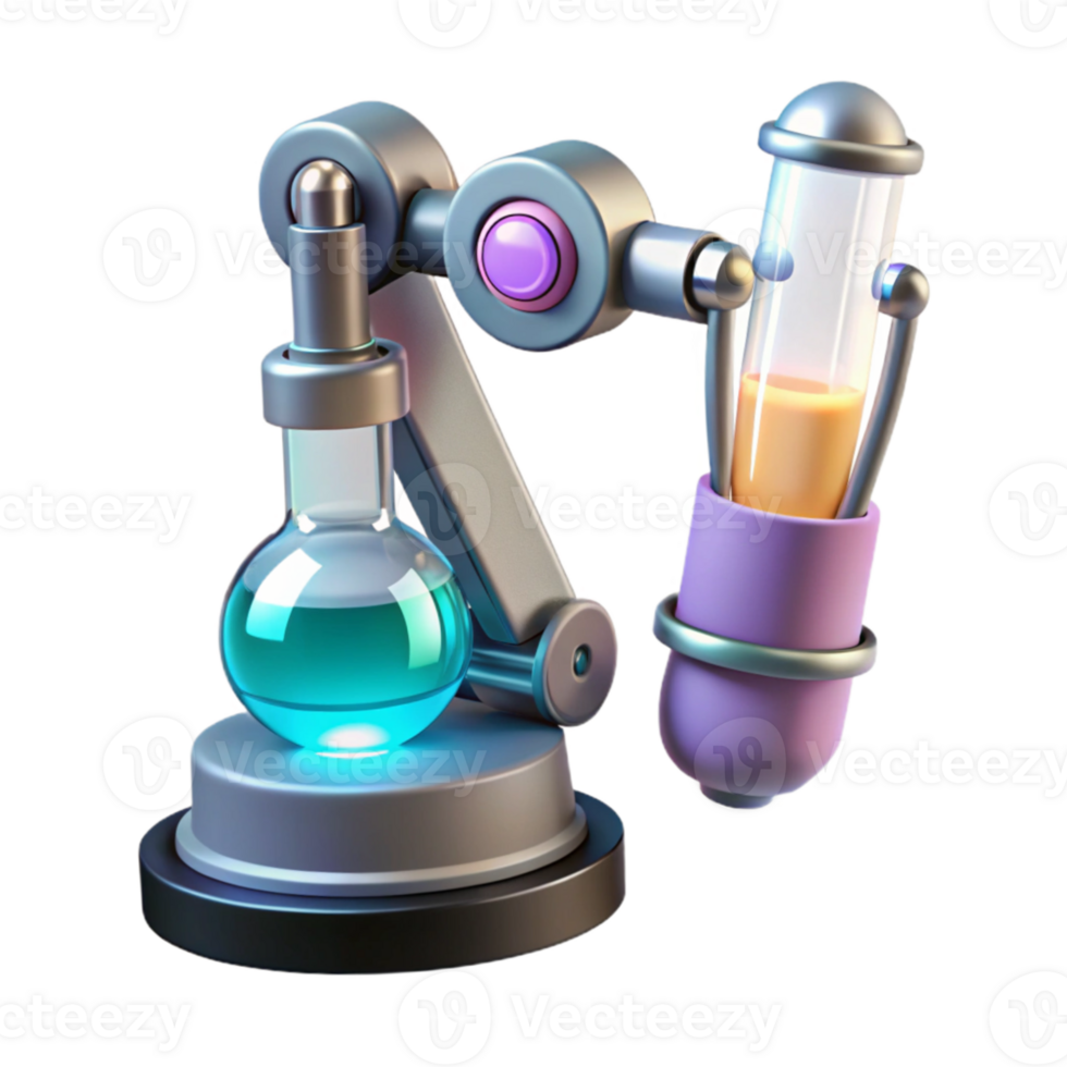 wonderful minimalist A robotic arm holding a glowing test tube, laboratory setting, sterile and scientific lighting, photorealistic style 4K png