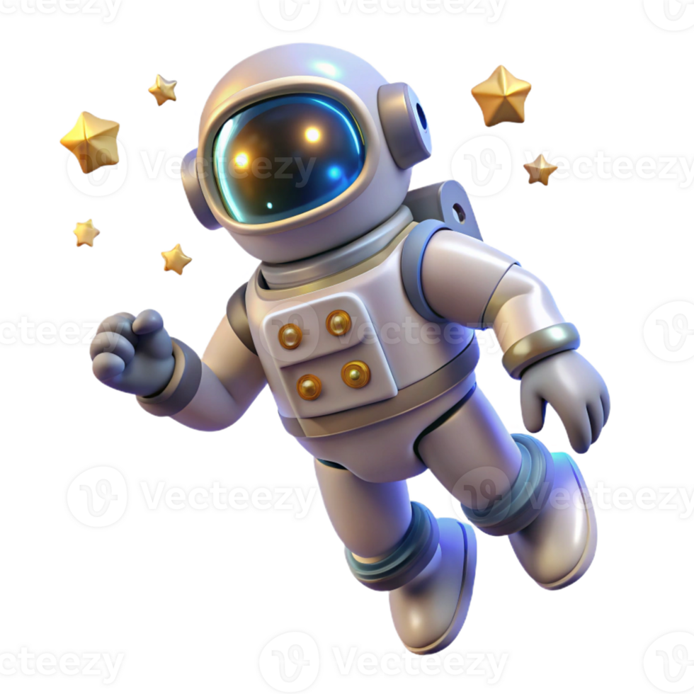 magnificent artistic A robot astronaut floating in space, lit by the light of distant stars in a spacewalk photography style high quality png