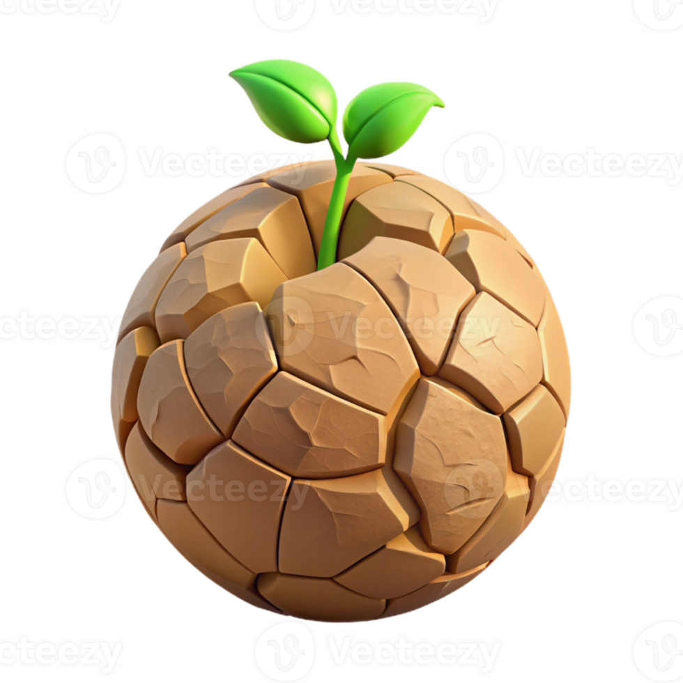 elegant creative A cracked desert earth with a single green sprout emerging, harsh sunlight, realistic rendering premium png