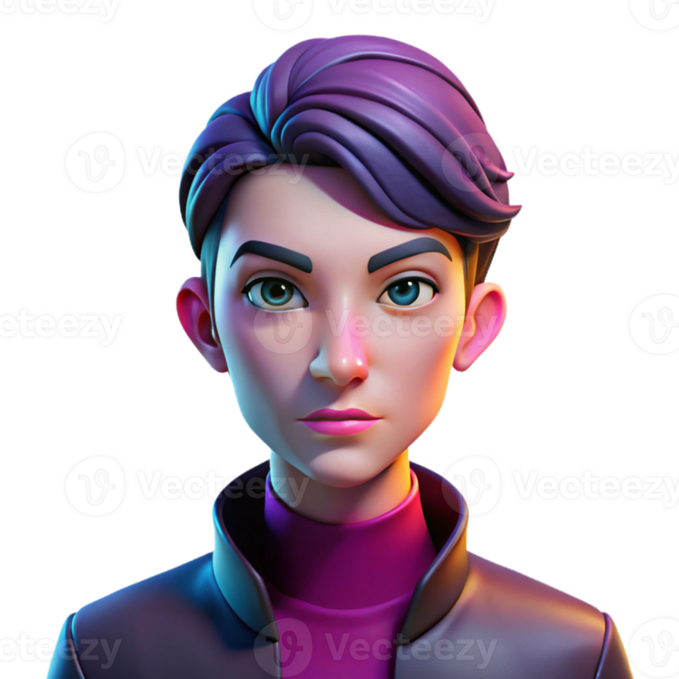 wonderful modern Portrait of a genderfluid person with bold makeup and androgynous features. Dramatic, colorful lighting. Style pop art high resolution png