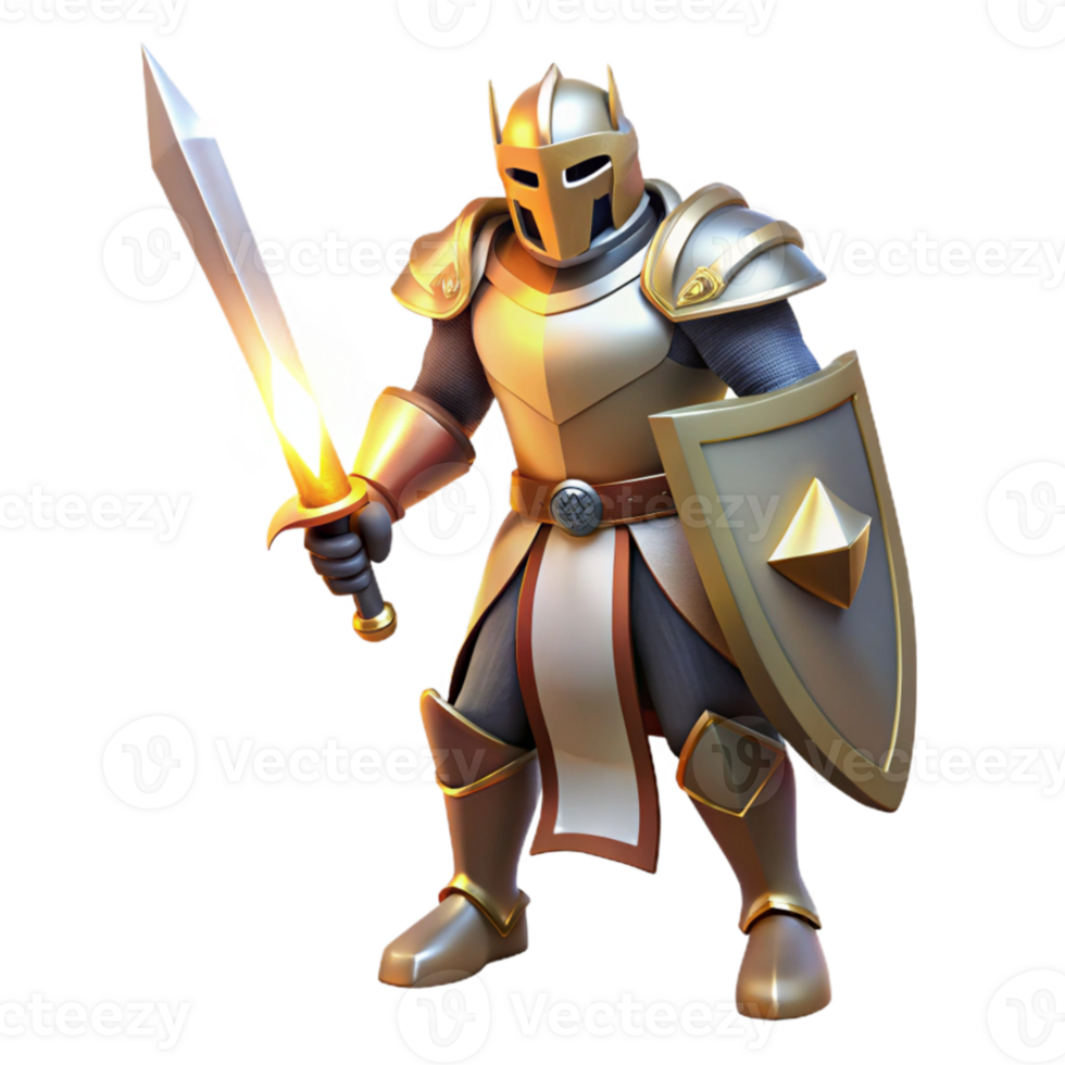 wonderful minimalist A stoic knight in shining armor, wielding a holy sword, divine light, heroic fantasy art original png