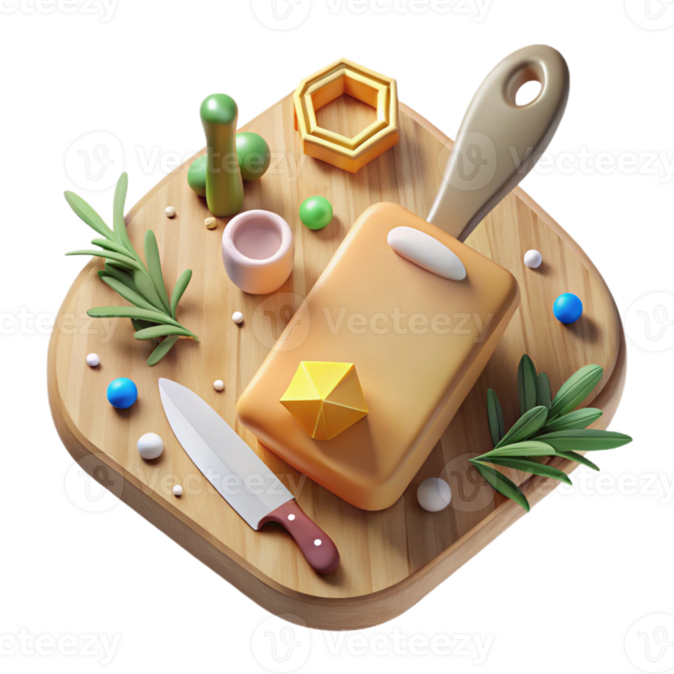 magnificent rustic Cutting Board Knife Herbs Isolated Food Photography Scene professional png
