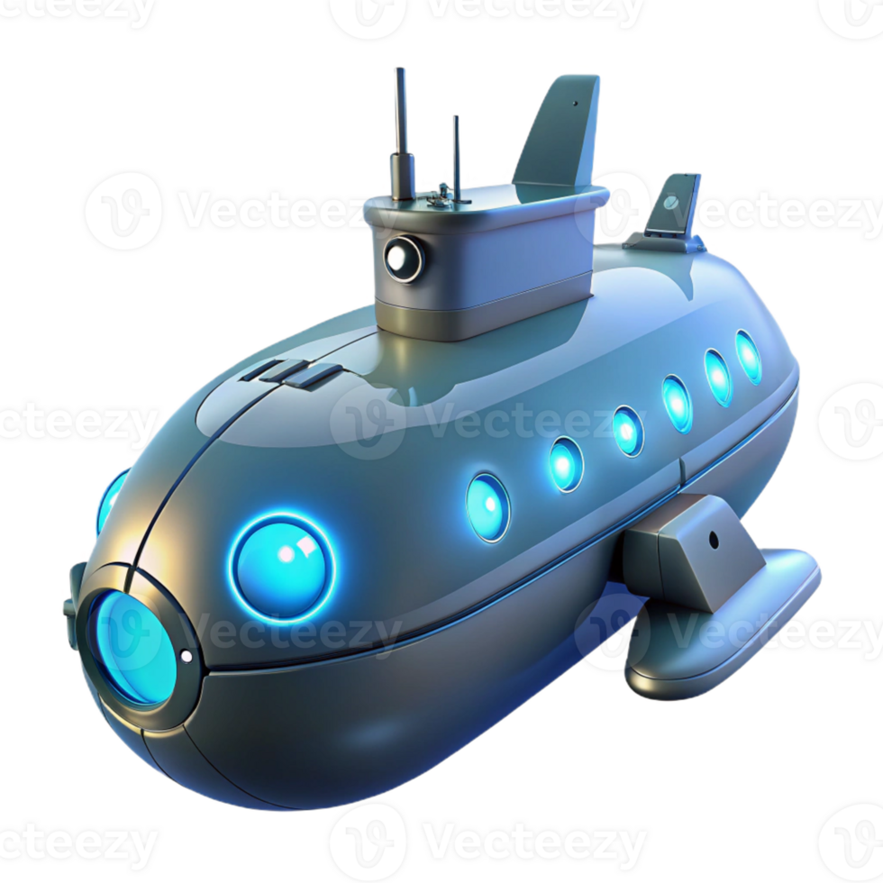 beautiful creative A futuristic submarine exploring a deep-sea trench, glowing interior lights, sci-fi, concept art style, genuine png
