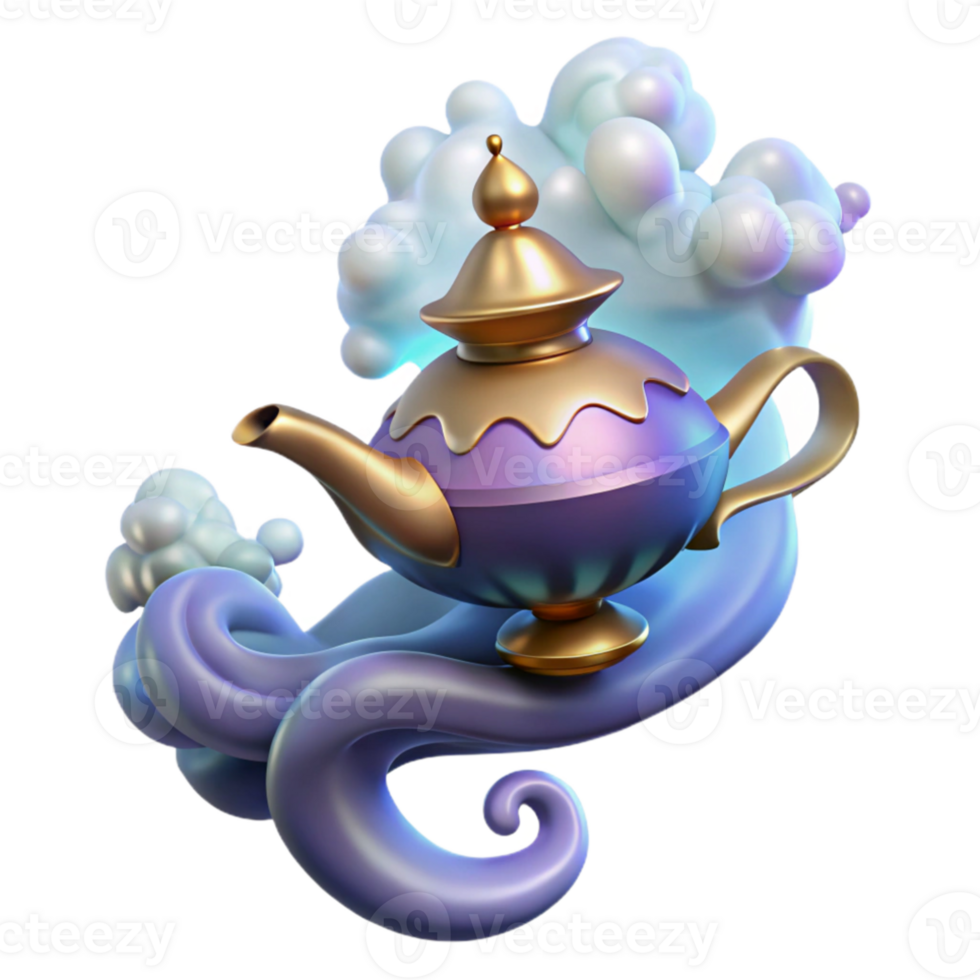 extraordinary classic A powerful djinn emerging from a magic lamp, surrounded by swirling smoke. Islamic art style 4K png