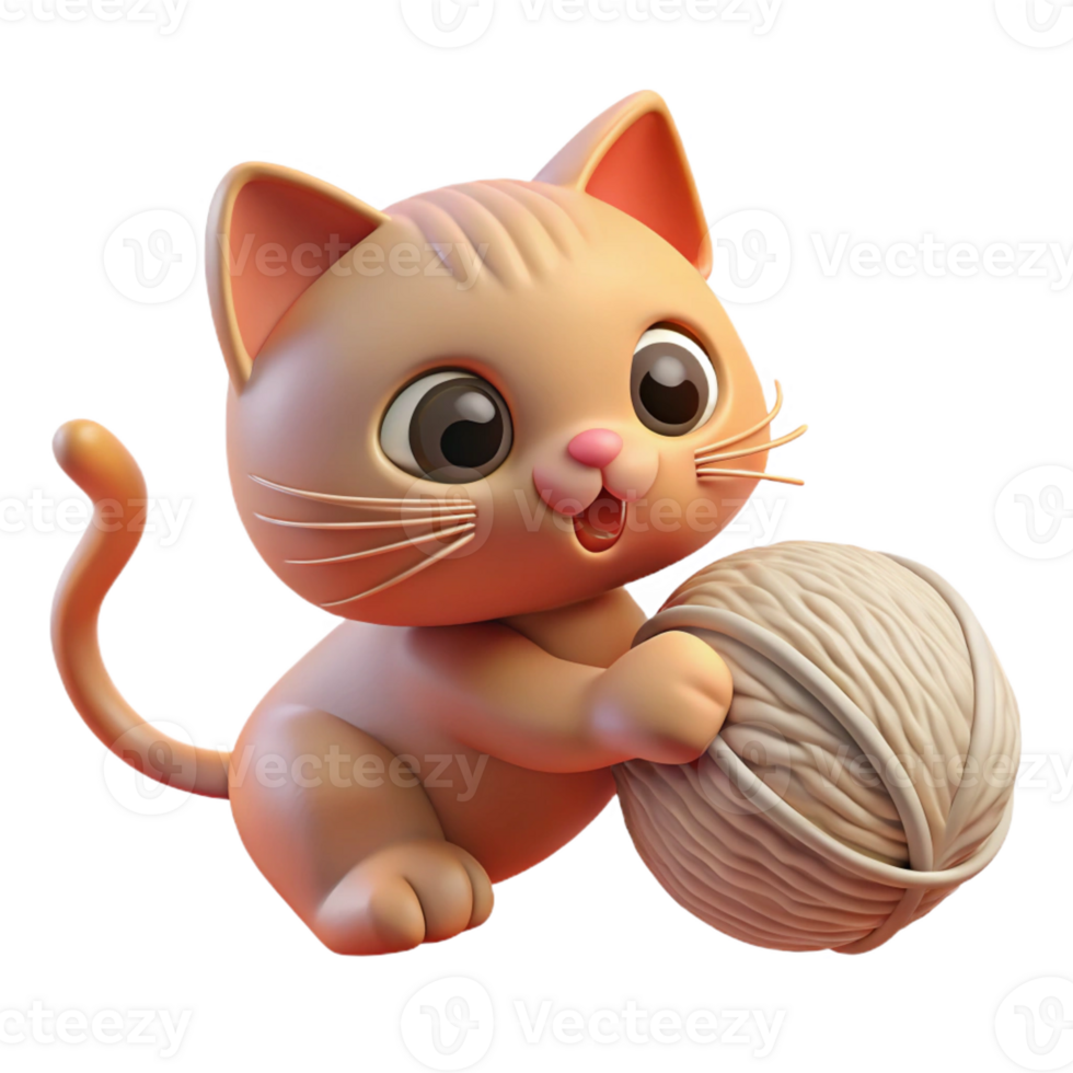 stunning modern A playful kitten batting at a ball of yarn, depicted in a soft, pastel style with warm, diffused lighting original png