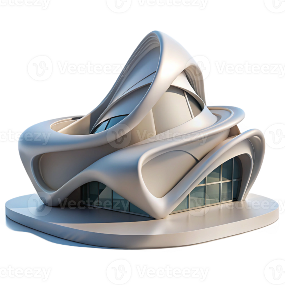 vibrant modern Zaha Hadid inspired museum, flowing curves, futuristic design, white concrete, dramatic lighting 4K png