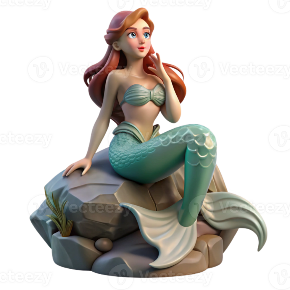 beautiful abstract A beautiful siren perched on a jagged rock, her enchanting voice echoing across the sea, lit by the setting sun, in a melancholic, Art Nouveau style authentic png