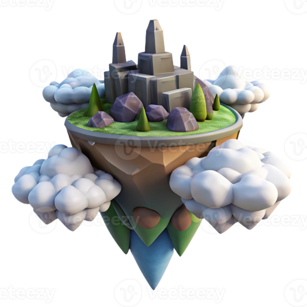 beautiful classic A floating island amidst a sea of clouds, dreamlike setting, fantasy art original png