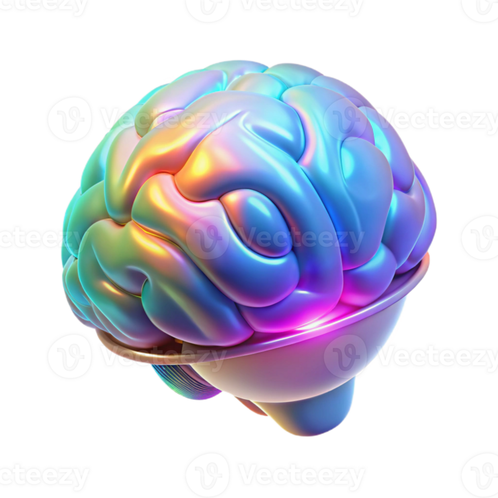 wonderful classic A holographic projection of a human brain, rotating slowly, different areas highlighted in different colors, lit by a cool, clinical light. Sci-Fi style genuine png