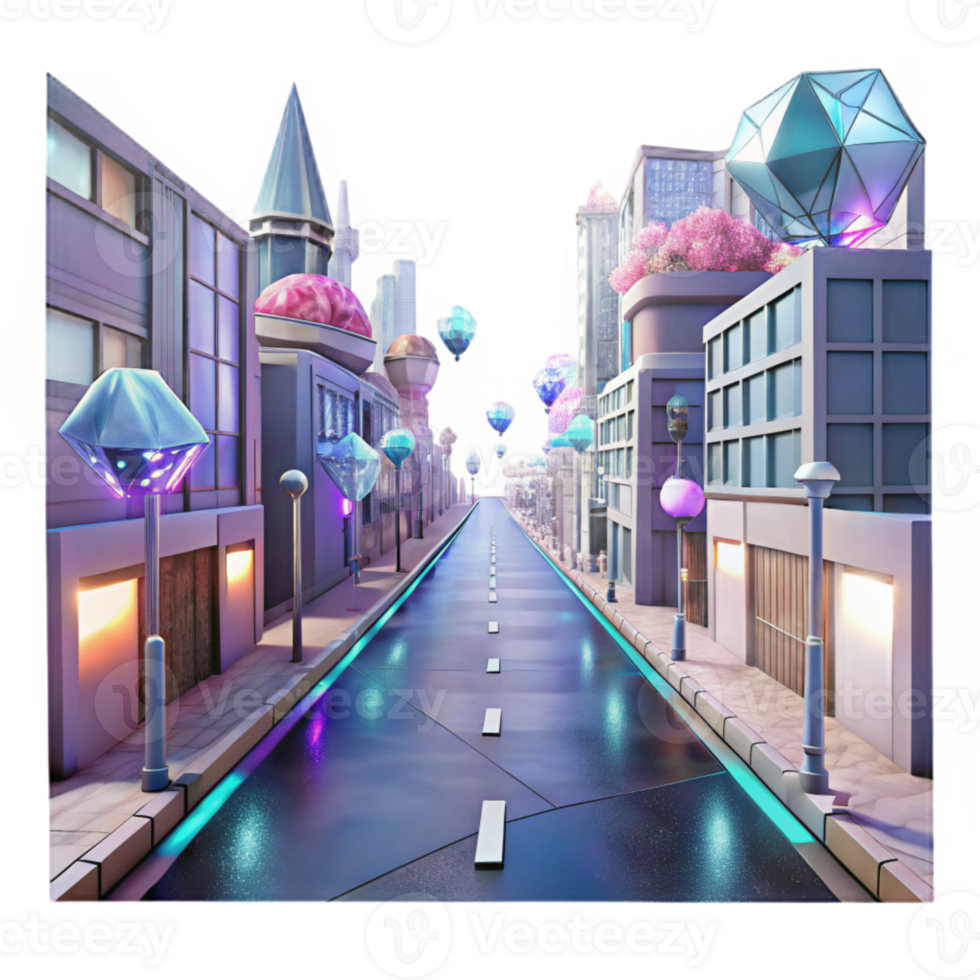 elegant creative Cyberpunk City Street Transparent for Urban Scenes authentic png