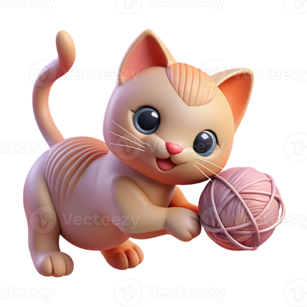 beautiful rustic A playful kitten batting at a ball of yarn, depicted in a soft, pastel style with warm, diffused lighting detailed png