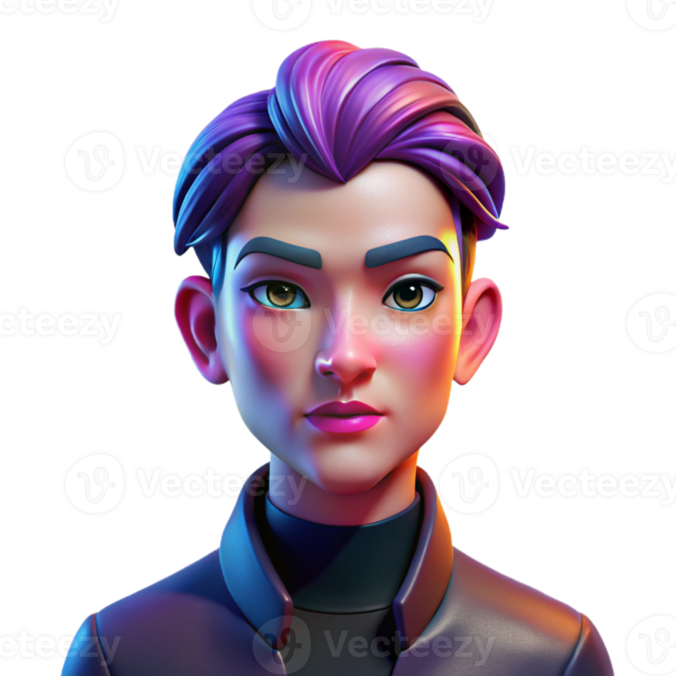 impressive rustic Portrait of a genderfluid person with bold makeup and androgynous features. Dramatic, colorful lighting. Style pop art original png