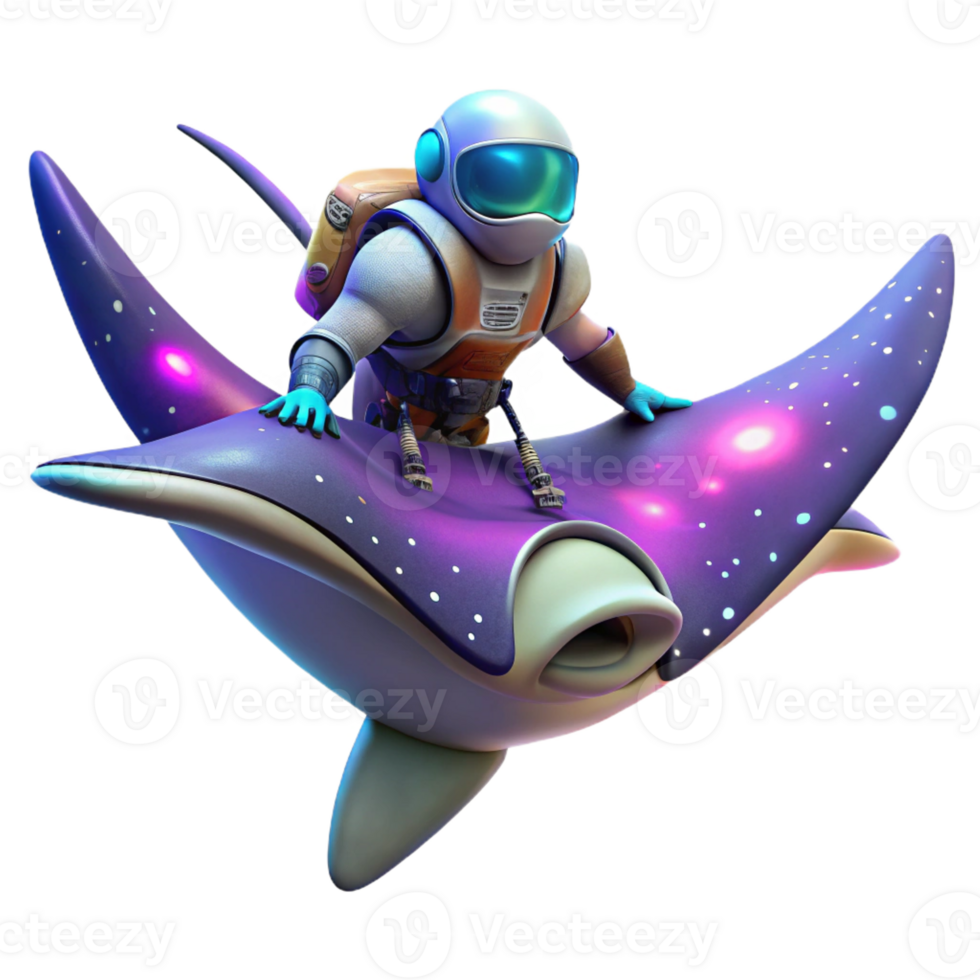 dramatic contemporary A space explorer riding a giant space manta ray through a nebula. Fantastical, dynamic, colorful lighting original png
