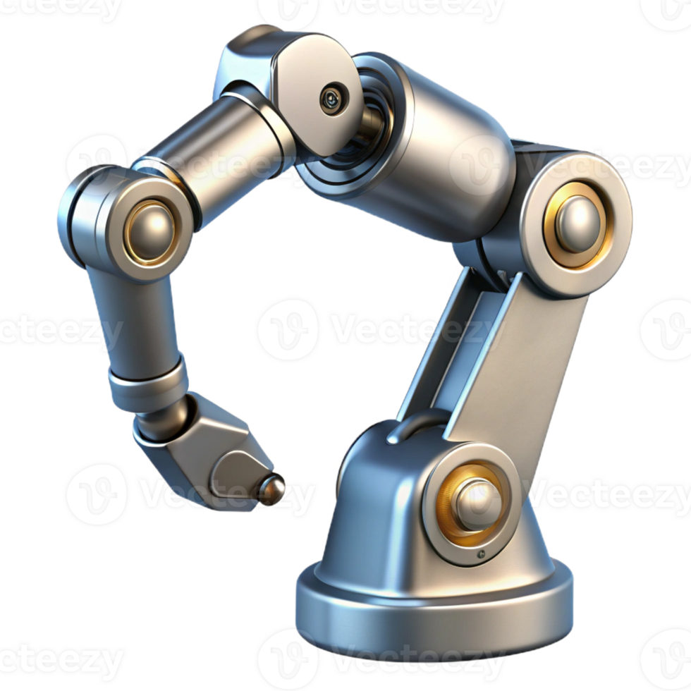 vibrant abstract A single, robotic arm with intricate joints and polished metal, reaching out, spotlighted against a dark void. Industrial style high quality png