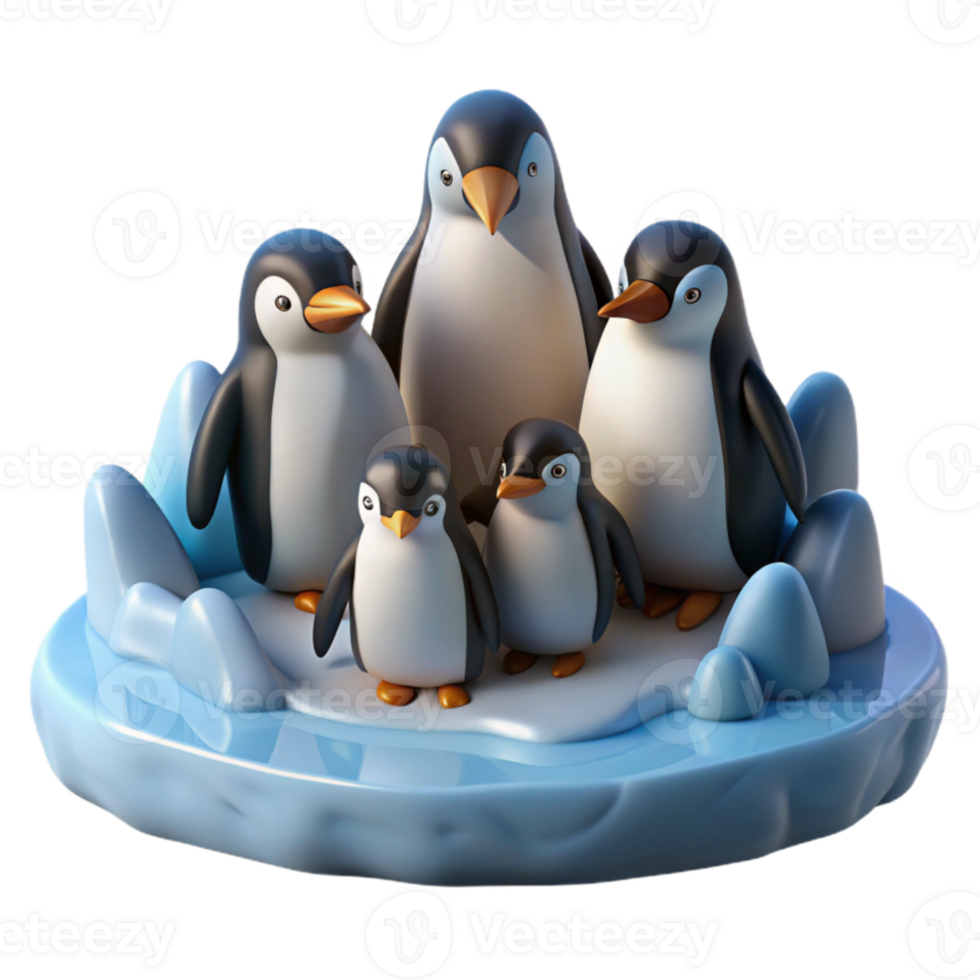 vibrant minimalist A group of penguins huddled together on an ice floe, Antarctic setting, overcast lighting, realistic style professional png