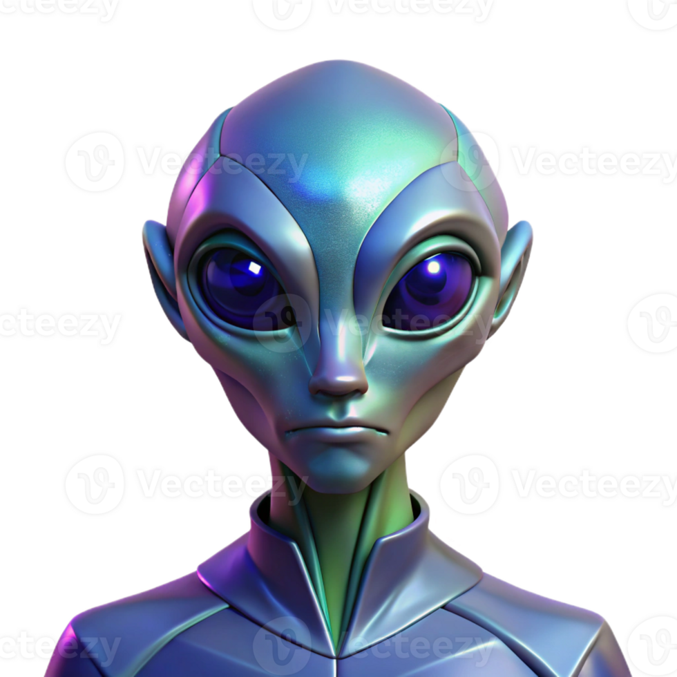 beautiful vintage A portrait of an alien with iridescent skin and multifaceted eyes. Art deco, symmetrical, dramatic lighting 4K png